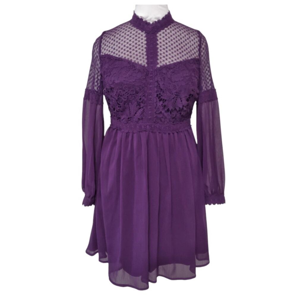 Girls Purple Party Dress Size S Special Occasion Sheer Chiffon Lace A-line